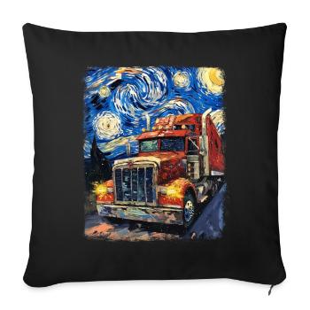 camionneur chauffeur de camion camionnage peinture nuit étoilée - Housse de coussin décorative 45 x 45 cm - noir - Devant