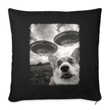 Pembroke Corgi chien OVNI Alien Alien Selfi - Housse de coussin décorative 45 x 45 cm - noir - Devant