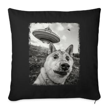 Shiba Inu Dog UFO Alien Alien Selfie - Sofa pillowcase 17,3'' x 17,3'' (45 x 45 cm) - black - Front