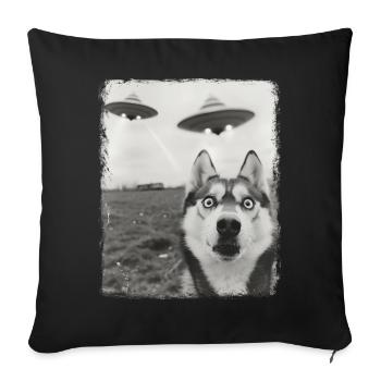 chien husky sibérien OVNI Alien Alien Selfi - Housse de coussin décorative 45 x 45 cm - noir - Devant