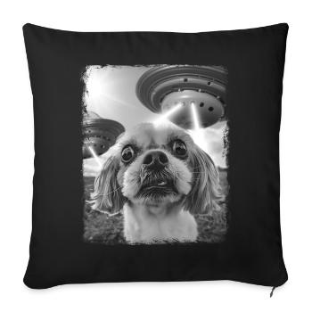 Shih Tzu Dog UFO Alien Alien Selfie - Sofa pillowcase 17,3'' x 17,3'' (45 x 45 cm) - black - Front