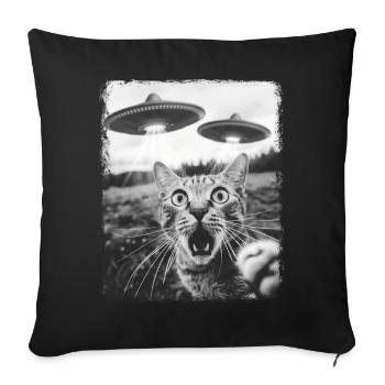 chat tigré OVNI extraterrestre extraterrestre selfie - Housse de coussin décorative 45 x 45 cm - noir - Devant
