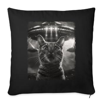 chat tigré OVNI extraterrestre extraterrestre selfie - Housse de coussin décorative 45 x 45 cm - noir - Devant