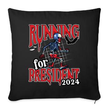Drôle Halloween Courir Pour Le Président Squelette - Housse de coussin décorative 45 x 45 cm - noir - Devant