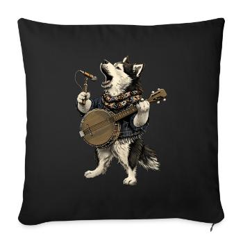 Alaskan Malamute Chien Joueur de Banjo Bluegrass - Housse de coussin décorative 45 x 45 cm - noir - Devant