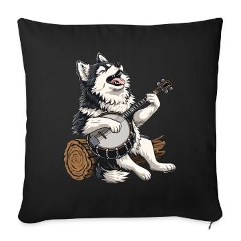 Alaskan Malamute Chien Joueur de Banjo Bluegrass - Housse de coussin décorative 45 x 45 cm - noir - Devant