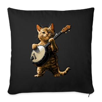Orange Cat Tabby Cat Bluegrass Banjo Player - Sofa pillowcase 17,3'' x 17,3'' (45 x 45 cm) - black - Front