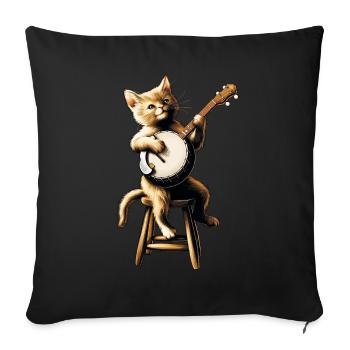 Orange Cat Tabby Cat Bluegrass Banjo Player - Sofa pillowcase 17,3'' x 17,3'' (45 x 45 cm) - black - Front