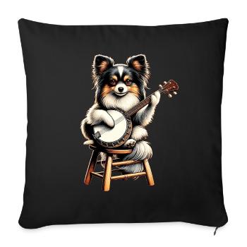 Papillon Dog Bluegrass Banjo Player - Sofa pillowcase 17,3'' x 17,3'' (45 x 45 cm) - black - Front