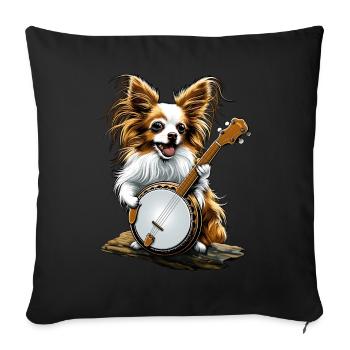 Papillon Dog Bluegrass Banjo Player - Sofa pillowcase 17,3'' x 17,3'' (45 x 45 cm) - black - Front
