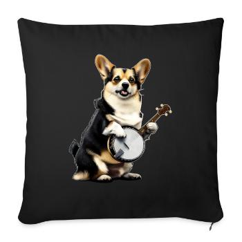 Pembroke Corgi Dog Bluegrass Banjo Player - Sofa pillowcase 17,3'' x 17,3'' (45 x 45 cm) - black - Front