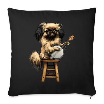 Pekingese Dog Bluegrass Banjo Player - Sofa pillowcase 17,3'' x 17,3'' (45 x 45 cm) - black - Front