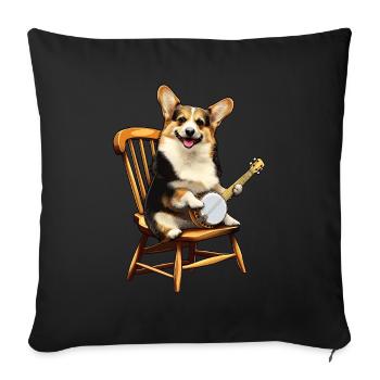 Pembroke Corgi Dog Bluegrass Banjo Player - Sofa pillowcase 17,3'' x 17,3'' (45 x 45 cm) - black - Front