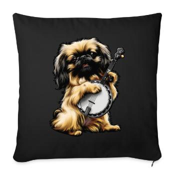 Pekingese Dog Bluegrass Banjo Player - Sofa pillowcase 17,3'' x 17,3'' (45 x 45 cm) - black - Front
