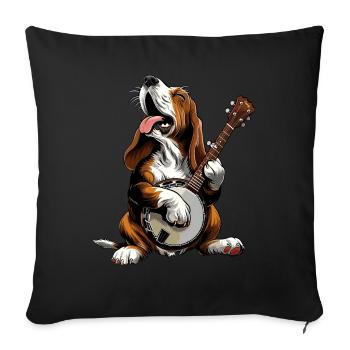 Basset Hound Chien Joueur de Banjo Bluegrass - Housse de coussin décorative 45 x 45 cm - noir - Devant
