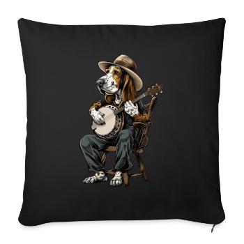 Basset Hound Chien Joueur de Banjo Bluegrass - Housse de coussin décorative 45 x 45 cm - noir - Devant