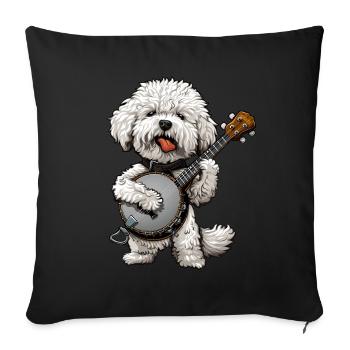 Bichon frisé chien joueur de banjo bluegrass - Housse de coussin décorative 45 x 45 cm - noir - Devant