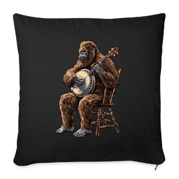 Bigfoot Sasquatch Yeti Joueur de banjo Bluegrass - Housse de coussin décorative 45 x 45 cm - noir - Devant