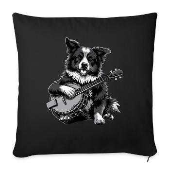 Border Collies Chien Joueur de Banjo Bluegrass - Housse de coussin décorative 45 x 45 cm - noir - Devant