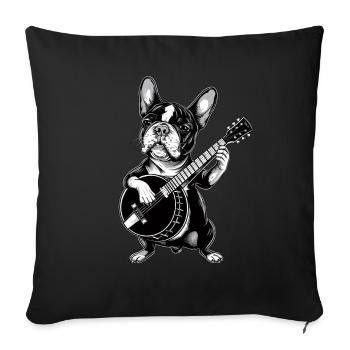 Boston Terrier Chien Joueur de Banjo Bluegrass - Housse de coussin décorative 45 x 45 cm - noir - Devant