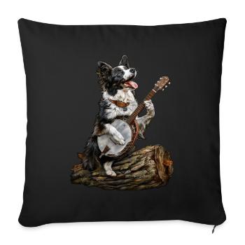 Border Collies Chien Joueur de Banjo Bluegrass - Housse de coussin décorative 45 x 45 cm - noir - Devant