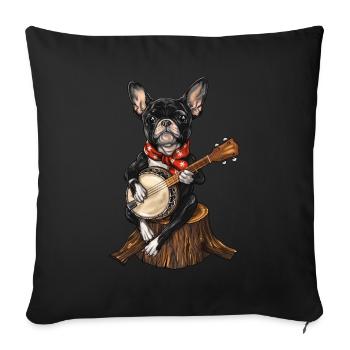 Boston Terrier Chien Joueur de Banjo Bluegrass - Housse de coussin décorative 45 x 45 cm - noir - Devant