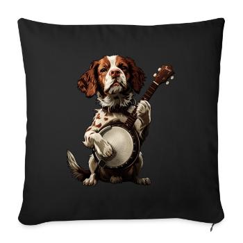 Brittany Spaniel Chien Joueur de Banjo Bluegrass - Housse de coussin décorative 45 x 45 cm - noir - Devant