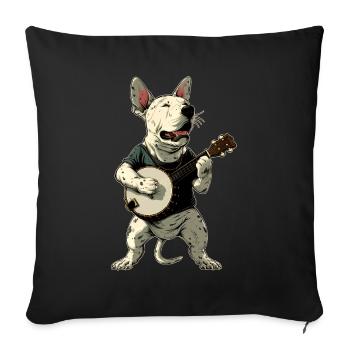 Bull Terrier Chien Joueur de banjo Bluegrass - Housse de coussin décorative 45 x 45 cm - noir - Devant