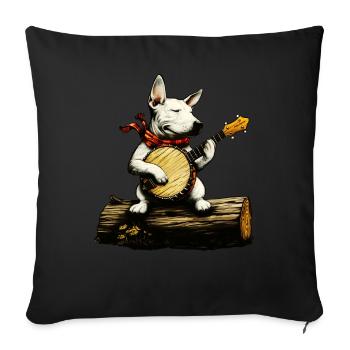 Bull Terrier Chien Joueur de banjo Bluegrass - Housse de coussin décorative 45 x 45 cm - noir - Devant