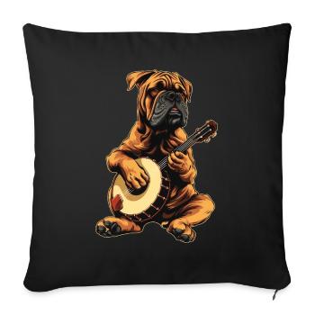 Bullmastiff Chien Joueur de Banjo Bluegrass - Housse de coussin décorative 45 x 45 cm - noir - Devant