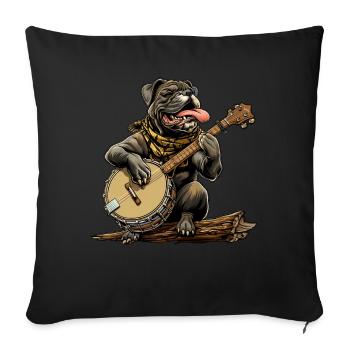 Bullmastiff Chien Joueur de Banjo Bluegrass - Housse de coussin décorative 45 x 45 cm - noir - Devant