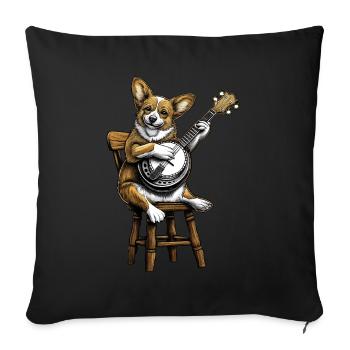 Corgi Dog Bluegrass Banjo Player - Sofa pillowcase 17,3'' x 17,3'' (45 x 45 cm) - black - Front