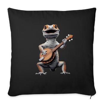 Gecko à crête Lézard Joueur de banjo Bluegrass - Housse de coussin décorative 45 x 45 cm - noir - Devant