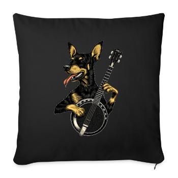 Doberman Chien Joueur de Banjo Bluegrass - Housse de coussin décorative 45 x 45 cm - noir - Devant