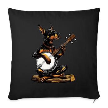 Doberman Chien Joueur de Banjo Bluegrass - Housse de coussin décorative 45 x 45 cm - noir - Devant