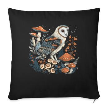 Cottagecore Aesthetic Owl Mushroom Witchy Floral - Sofa pillowcase 17,3'' x 17,3'' (45 x 45 cm) - black - Front