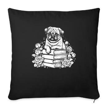 Pug Dog Flower Book Reader Floralcottagecore - Sofa pillowcase 17,3'' x 17,3'' (45 x 45 cm) - black - Front
