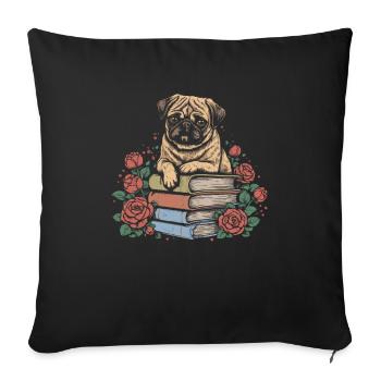 Pug Dog Flower Book Reader Floralcottagecore - Sofa pillowcase 17,3'' x 17,3'' (45 x 45 cm) - black - Front
