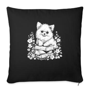 Pomeranian Flower Book Reader Floral Cottagecore - Sofa pillowcase 17,3'' x 17,3'' (45 x 45 cm) - black - Front