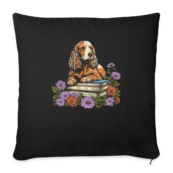 Cocker Spaniel Flower Book Reader - Sofa pillowcase 17,3'' x 17,3'' (45 x 45 cm) - black - Front