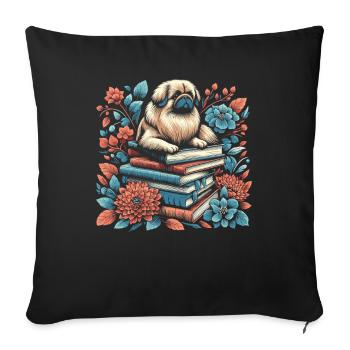 Pekingese Flower Book Reader Floral Cottagecore - Sofa pillowcase 17,3'' x 17,3'' (45 x 45 cm) - black - Front