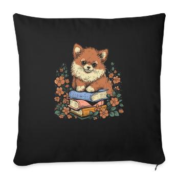 Pomeranian Flower Book Reader Floral Cottagecore - Sofa pillowcase 17,3'' x 17,3'' (45 x 45 cm) - black - Front