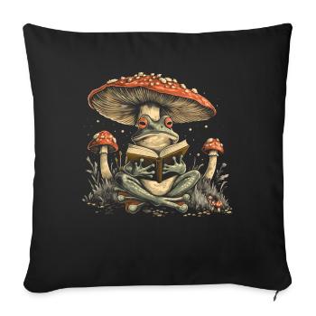 Cottagecore Aesthetic Frog Reading Book Mushroom Gobl - Sofa pillowcase 17,3'' x 17,3'' (45 x 45 cm) - black - Front