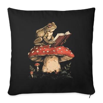 Cottagecore Aesthetic Frog Reading Book Mushroom Gobl - Sofa pillowcase 17,3'' x 17,3'' (45 x 45 cm) - black - Front