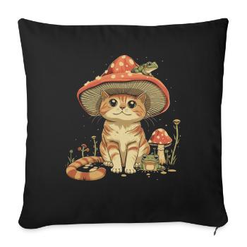 Cottagecore Ästhetische Tabby Katze Frosch Pilz Wi - Sofakissenbezug 45 x 45 cm - Schwarz - Vorne