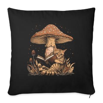 Cottagecore Aesthetic Cat Reading Book Mushroom Witchy - Sofa pillowcase 17,3'' x 17,3'' (45 x 45 cm) - black - Front