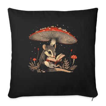 Cottagecore Aesthetic Opossum Reading Book Mushroom Witc - Sofa pillowcase 17,3'' x 17,3'' (45 x 45 cm) - black - Front