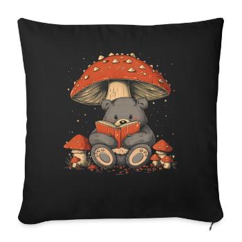 Cottagecore Aesthetic Bear Reading Book Mushroom Witch - Sofa pillowcase 17,3'' x 17,3'' (45 x 45 cm) - black - Front
