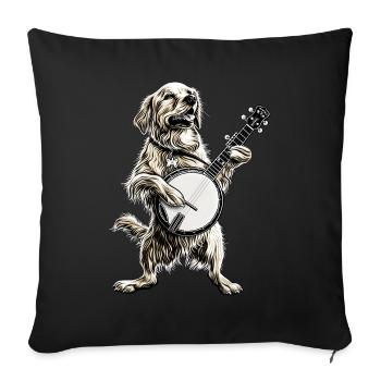 Golden Retriever Chien Joueur de Banjo Bluegrass - Housse de coussin décorative 45 x 45 cm - noir - Devant
