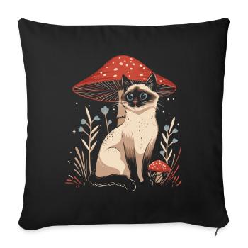 Cottagecore esthétique Chat siamois champignon wit - Housse de coussin décorative 45 x 45 cm - noir - Devant
